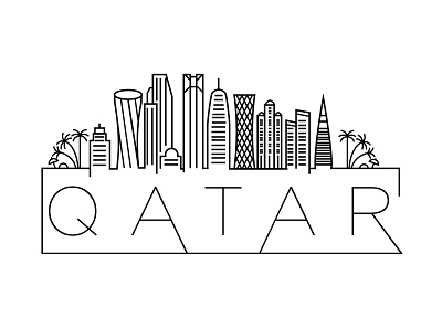 Qatar Minimal Skyline building city design doha flat icon illustration line linear logo minimal qatar skyline vector