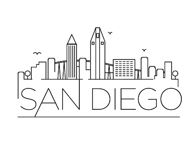 San Diego Minimal Skyline america building design flat icon illustration line linear logo minimal san diego skyline usa vector