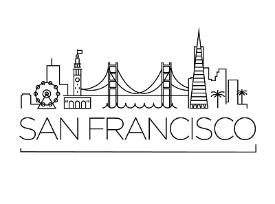 San Francisco Minimal Skyline america building design flat icon illustration line linear logo minimal san francisco skyline usa vector