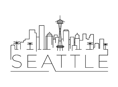 Seattle Minimal Skyline america building design flat icon illustration line linear logo minimal seattle skyline usa vector