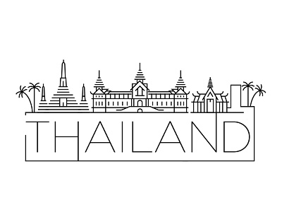 Thailand Minimal Skyline asia bali building design flat icon illustration line linear logo minimal thailand vector