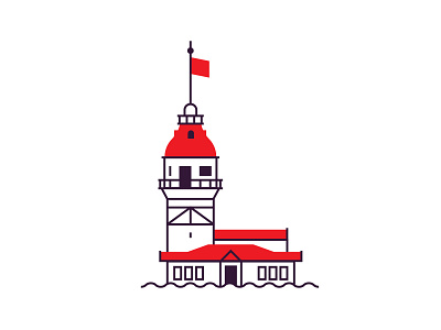 Maiden Tower building city design flat icon illustration istanbul line linear maiden minimal tower vector