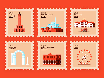 Icons of Izmir building city design flat icon illustration izmir line linear minimal tourism turkey vector