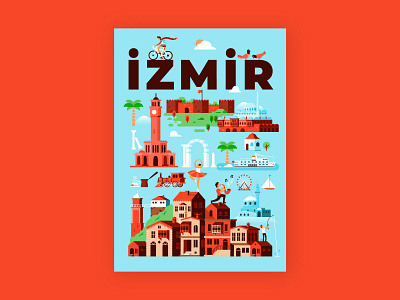 Izmir building city design flat icon illustration izmir line linear minimal poster vector