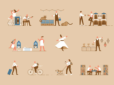 Istanbul Map - Character Designs bicycle cat character dog flat hammam icon illustration istanbul line semazen tea vector