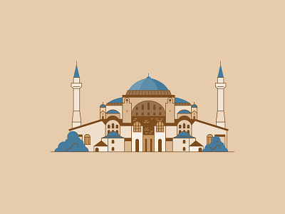 Hagia Sophia building city icon illustration istanbul line mosque museum vector