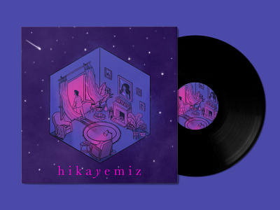 Hikayemiz album artwork illustration isometric music room vinyl