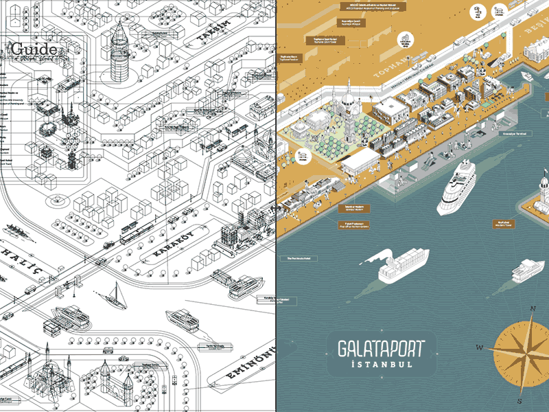 Galataport Istanbul Map - Keyline vs Final city galata icon illustration isometric istanbul line map vector