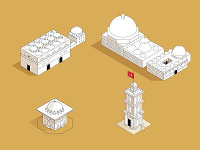Landmarks of Tophane, Istanbul city design galata icon illustration infographic isometric istanbul landmark line mosque tophane vector