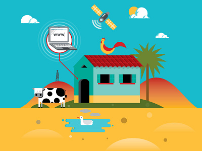 Rural Area Internet Access connection design editorial icon illustration internet vector wifi