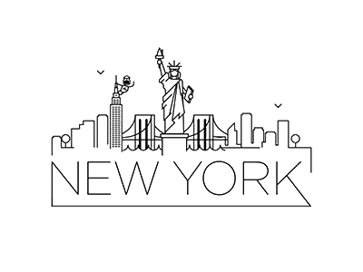 New York Skyline Animation bridge brooklyn icon illustration line linear new york ny skyline statue of liberty stroke vector
