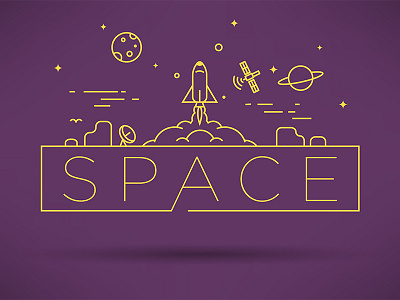Space Typogprahy design icon illustration line lineart moon planet rocket sattellite space stroke typography