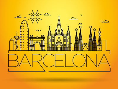 Barcelona Skyline barcelona building city design flat illustration line linear minimal typography vector