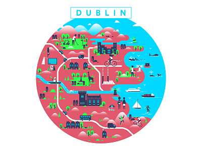 Dublin Map castle design dublin flat graphic icon illustration ireland map