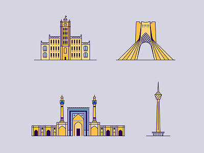 Landmarks of Iran building city design flat illustration iran landmark line vector