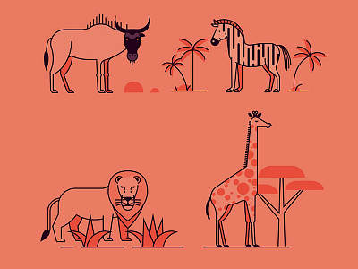 Animals of Tanzania africa animal flat giraffe icon line lion tanzania vector zebra