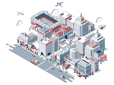 Venuex City Illustration building city design flat isometric line navigation vector