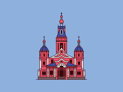 Zenkov Cathedral, Almaty building cathedral church flat icon illustration kazakhstan line minimal vector zenkov