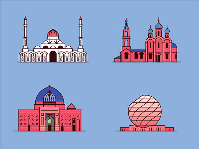 Landmark of Khazakhstan building cathedral church flat icon illustration khazakhstan line minimal mosque vector