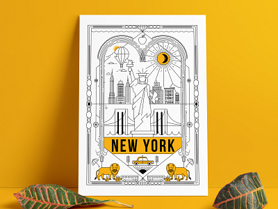 New York Poster Illustration building design graphic icon icon design illustration landmark line manhattan minimal mug new york new york city poster poster design statue of liberty usa vector