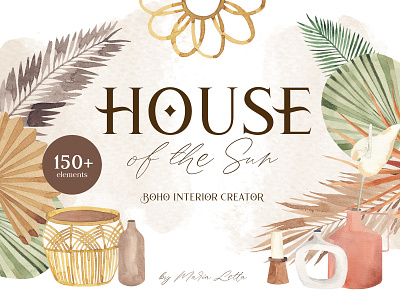 House of the Sun - new boho creator boho branding creator graphic design illustration marialetta pattern seamless summer surface design watercolor
