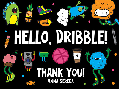 I'm in game! debut doodle dribbble first shot illustration invite monster party vector