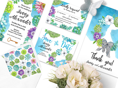 Graphic design for wedding invitation floral graphic design invitation pattern spring succulents watercolor