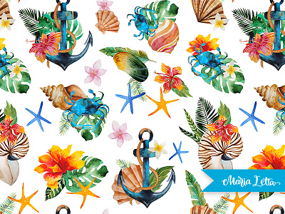 Aloha! aloha anchor hawaii marialetta pattern sea summer surface design vacation watercolor