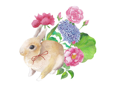 Secret garden bunny flower garden illustration marialetta rose secret garden summer watercolor