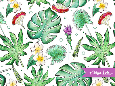 Jungle paradise bright flower jungle leaf marialetta monstera pattern seamless summer surface design tropic watercolor