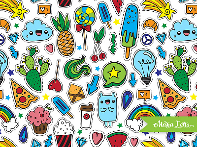 Doodle boom! doodle fresh hipster kids marialetta modern patch pattern seamless summer surface design vector