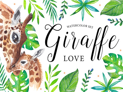 Giraffe love africa cute famili giraffe illustration kids surface design watercolor wildfire