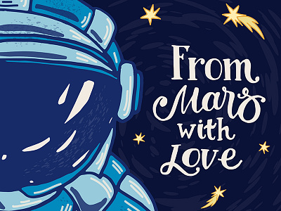 From Mars with love cute doodle illustration lettering marialetta mars portrait space star vector