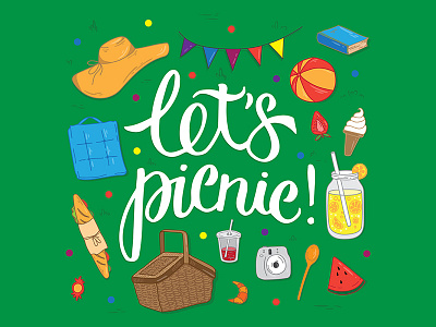 Let's picnic! hand drawn letter lettering marialetta nature park picnic summer typography