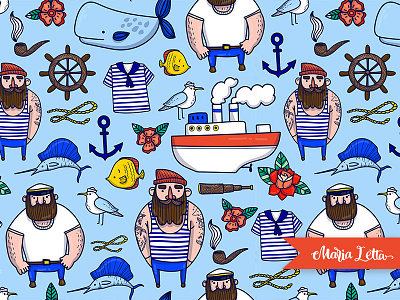 Sailor pattern adventure beach marialetta pattern sailor sea seamless ship summer surface design vector