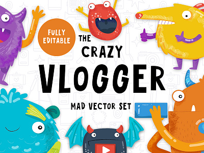 The Crazy Vlogger channel cover illustration marialetta media monster phone social media template vlog youtube