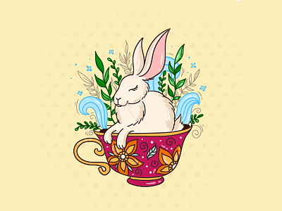 World in my cup concept cup cute illustration kids marialetta rabbit spring vector