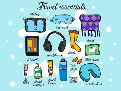 Travel essentials concept essentials fly illustration marialetta stuff travel vector