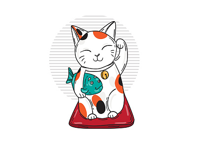 Good bay, June! cat cute illustration japan luck maneki marialetta oriental vector