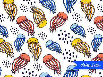 Jellyfish adventure jellufish marialetta pattern sailor sea seamless summer surface design underwater vector