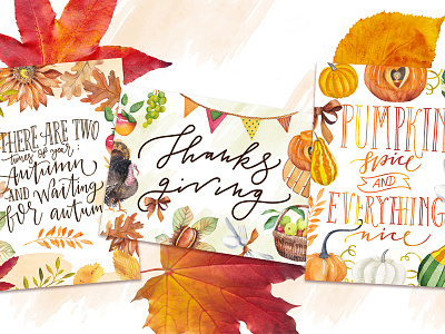 Autumn mood autumn creativemarket design greetings lettering marialetta postcard pumpkin season thanksgiving watercolor