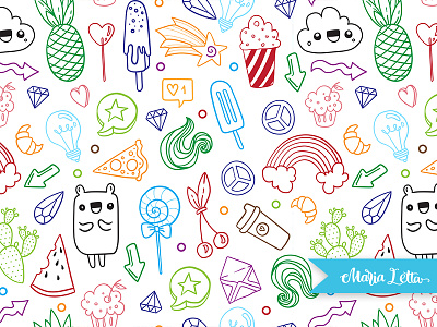 Boom! colorful decoration doodle kids marialetta pattern seamless surface design vector wrapping
