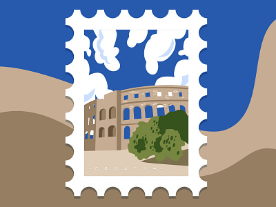 Pula arena, Croatia arena croatia illustration maria letta pula stamp summer travel vacation