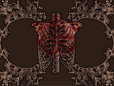 Floral Chest anatomy chest collage floral ornaments retro ribs vector vintage wallpaper