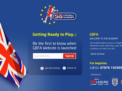 GBFA email signup football landing page web design