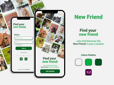 New friend - Animals adoption adopt adoption android animal animals app application branding design graphic design ios mobile mobile design pet ui ui ux ux xd