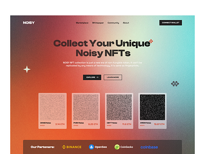 NOISY-NFT Collection concept landing page. concept figma landing page nft ui uiux ux web design