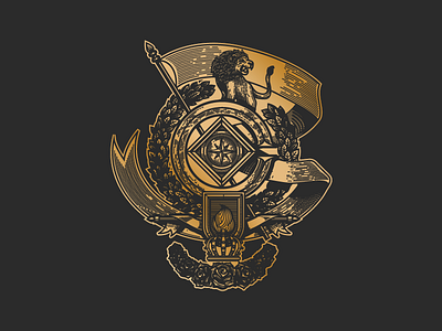 Shield black compass crown gold gradient laurel lion logo mexico monterrey ribbon shield