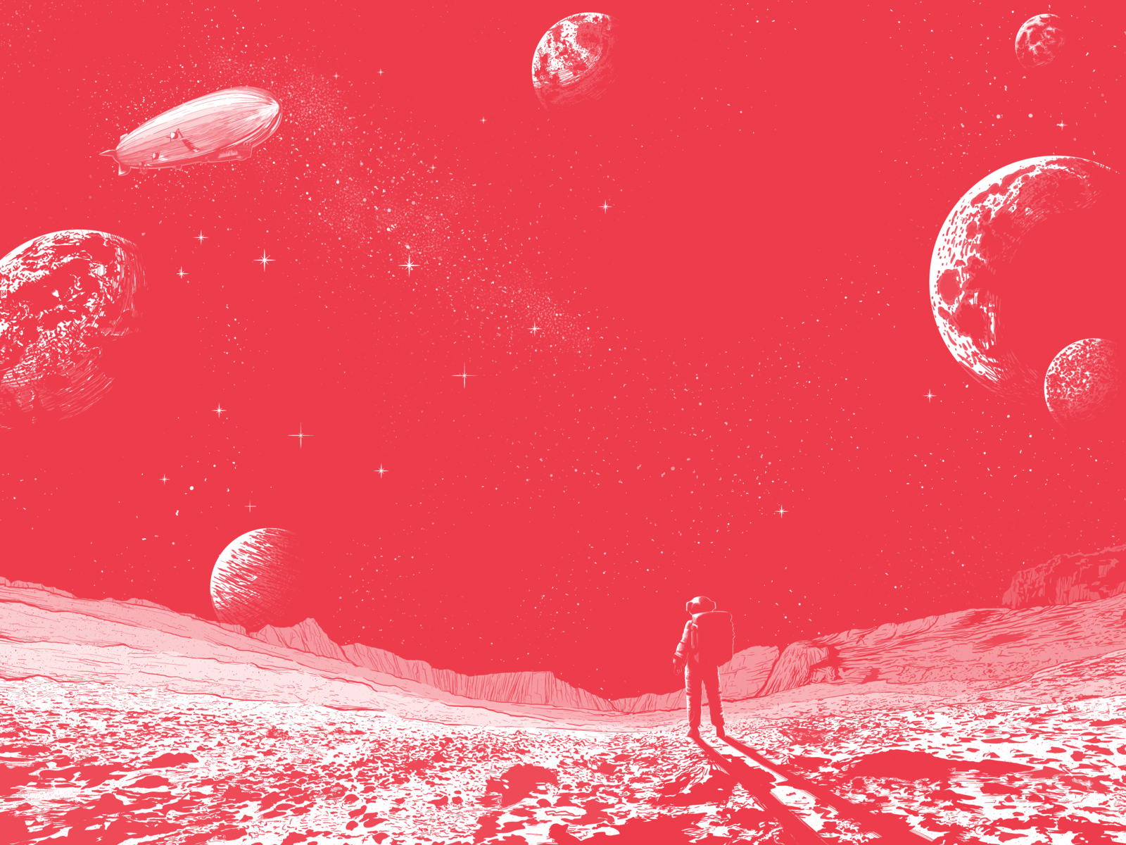 Red Space astronaut background comic galaxy illustration illustrator planet red space stars zeppelin