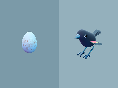 Red-winged blackbird blender3d game art illustration